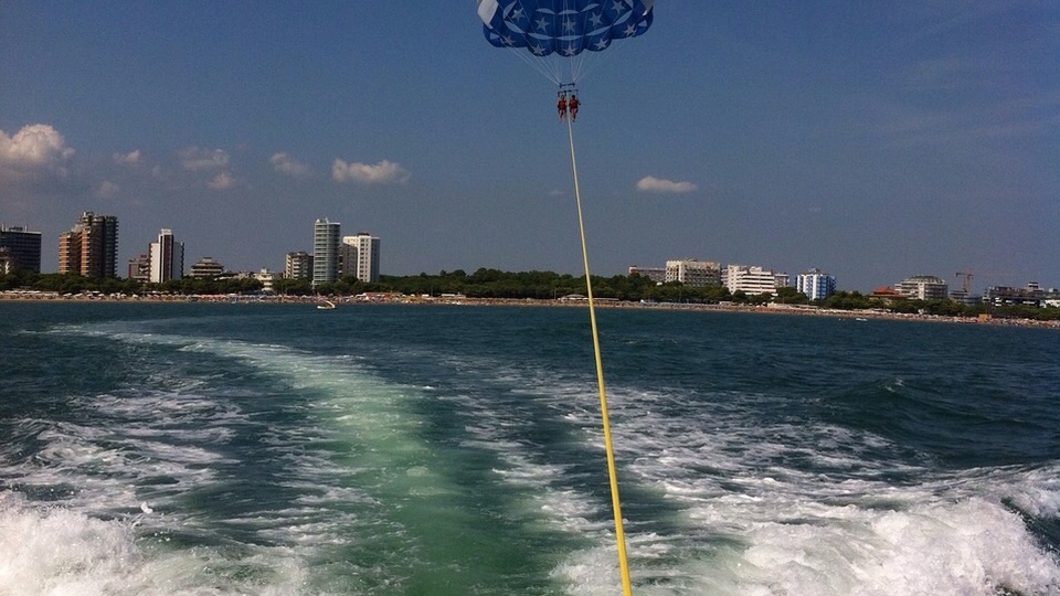 In flight above Lignano with Parasailing & Water Sports